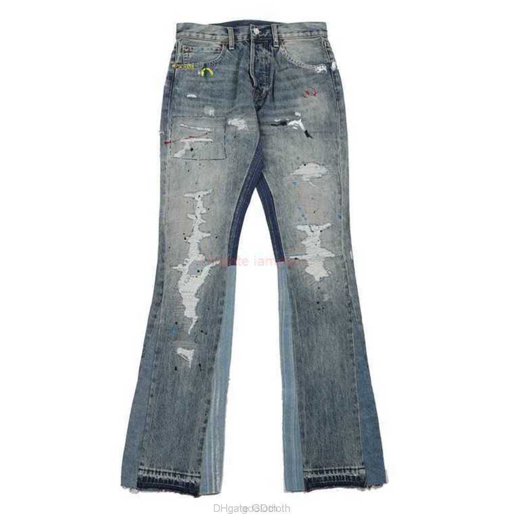 

Fashion Designer Clothing Galleries Denim Pants Soeasy Galleries Hand Sewn Micro Trumpet Deconstruction Splicing Wide Leg Jeans Rock Hip Hop Straight mens, Old blue