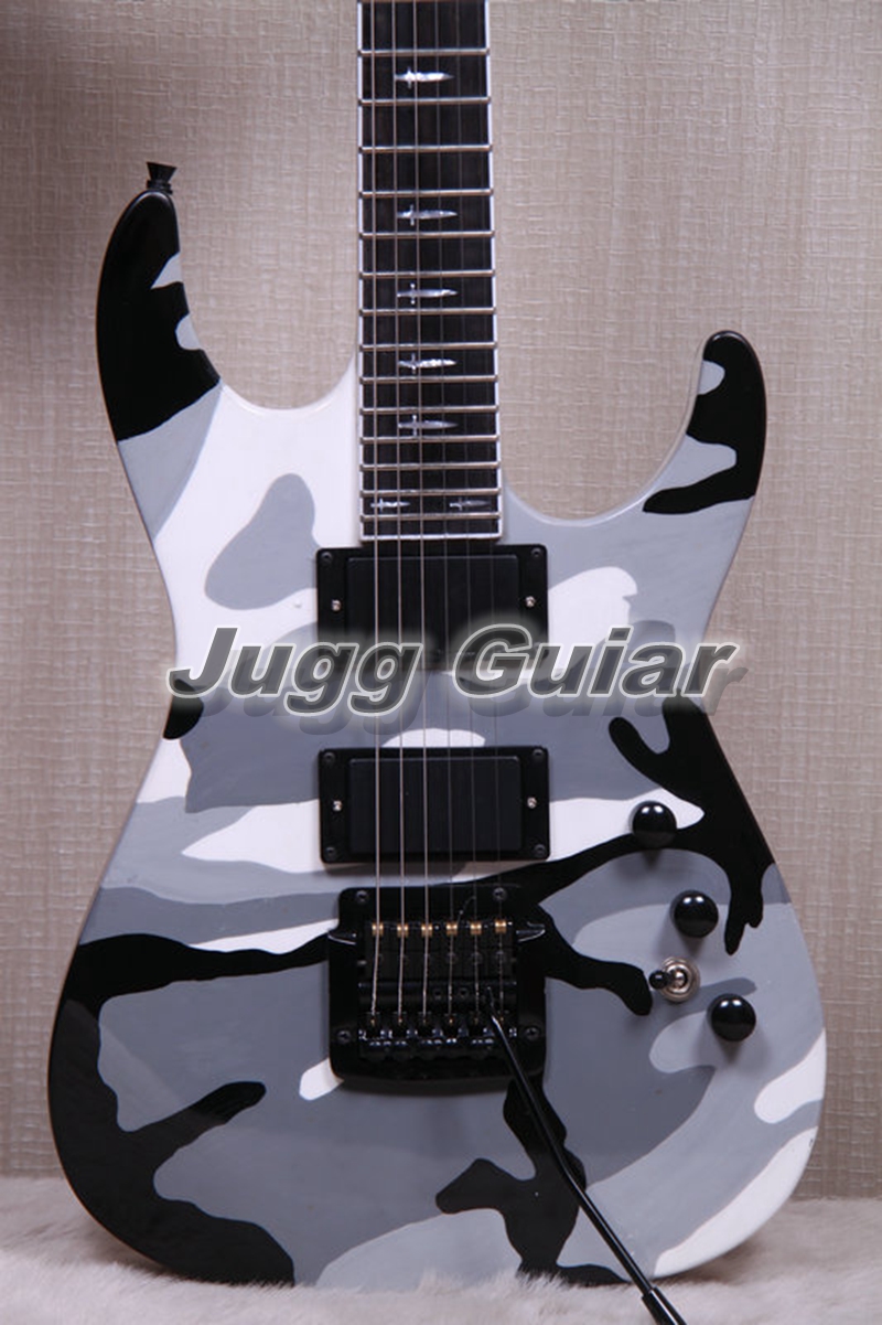 

Rare Hand Work Jeff Hannem Signature Urban Camo Electric Guitar H Dagg Inlay China EMG Pickups 9V Battery Box Black Hardware Whammy Bar