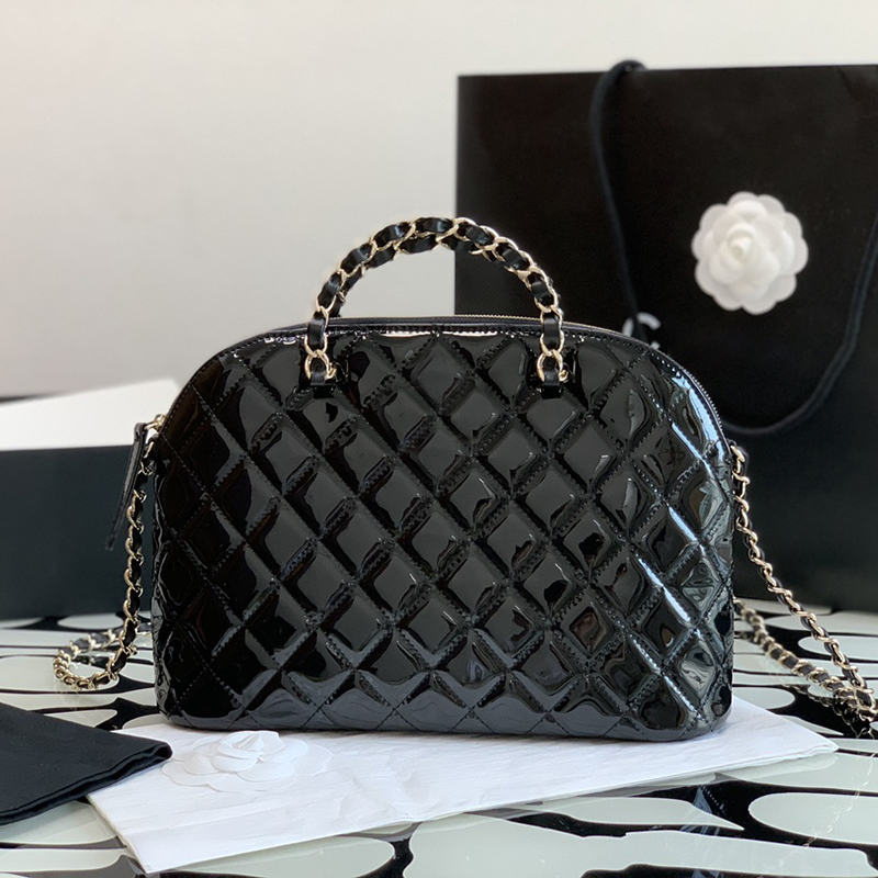 

Patent Calfskin Shell Bag Small Shopping Bag 10A Designer Shoulder Bags With Box C059, Red