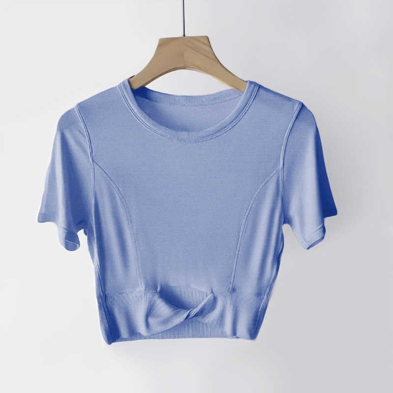 

Lulu T Shirt Women Yoga Cropped Women's Modal T-shirt Ribbed Crop Top Modal Short Sleeve Breathable Tight Sports Jogging Woman Lady, Grey