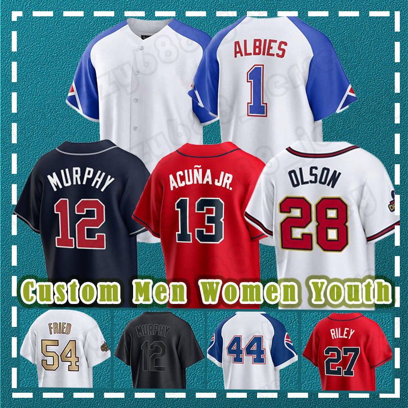 

13 Ronald Acuna Jr Baseball Jerseys 24 Luplow Matt Olson Ozzie Albies Hank Aaron Dale Murphy Sean Murphy Braves Max Fried Lewin Diaz Eddie Rosario Hoy Park Austin Riley, Custom men(yong shi)