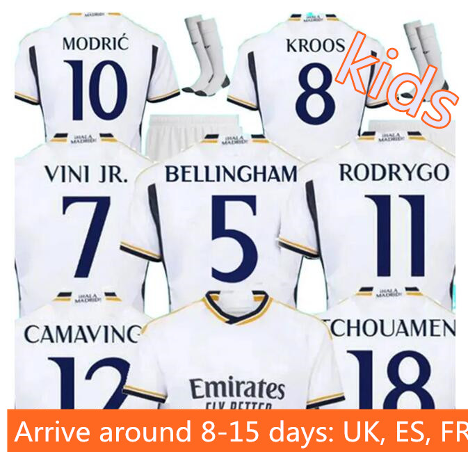 

kids soccer jerseys VINI JR Tchouameni 23 24 football shirt kit Madrids CAMAVINGA ALABA Rodrygo Camisetas uniforms