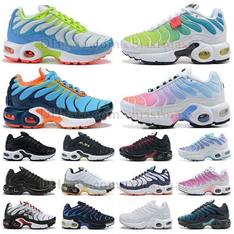 

luxury running shoes tn plus kid shoes infant toddler pink blue green white dark blue orange triple black grey boys and girls big size 4y youth child outdoor trainers, Tag+extra laces+socks