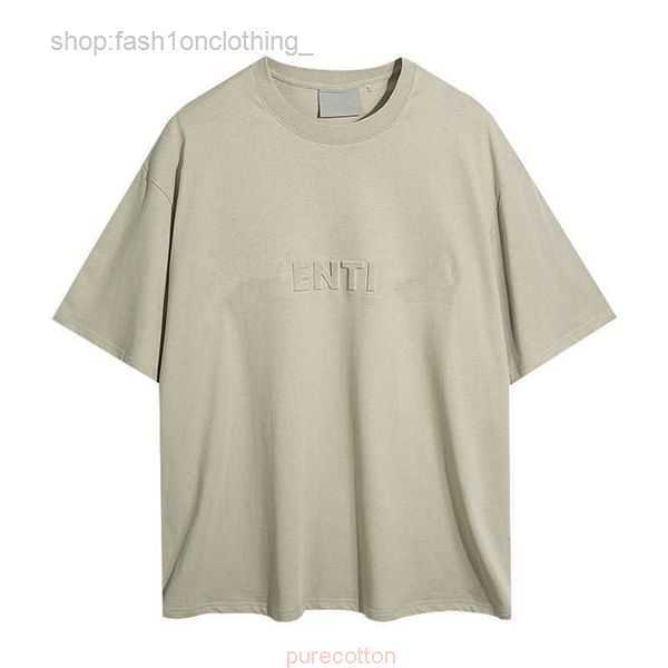 

FOG ESS Es Men's t Shirts God Multi Thread Season Front Three-dimensional Letter Round Neck Short Sleeve T-shirt 6 F9Q1
