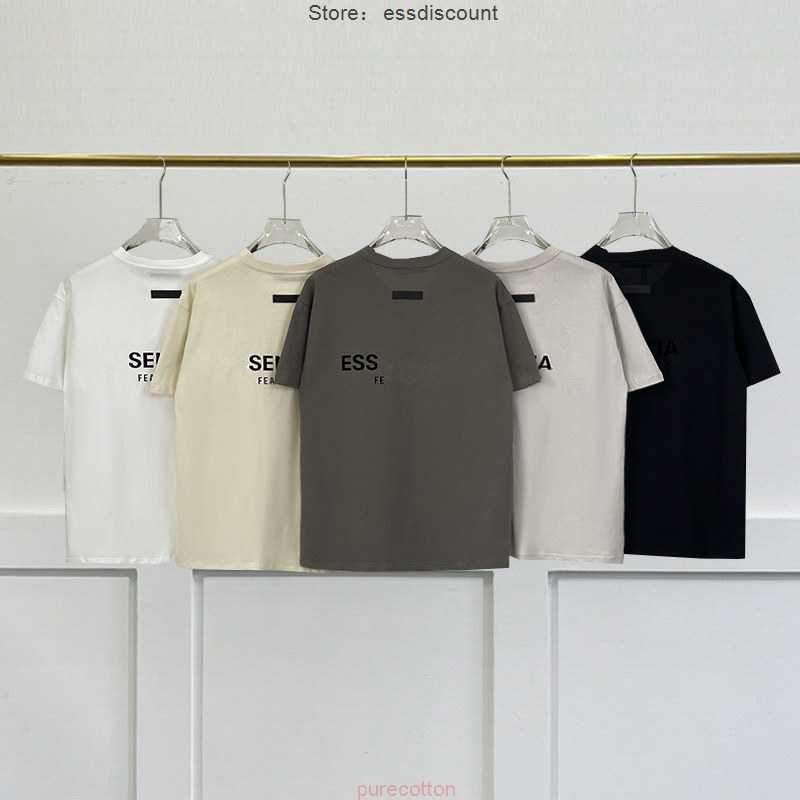 

FOG ess Mens T Shirt Double Thread Flocking High Street Loose Fit Short Sleeve T-shirts For Men And Women In Fashion, White