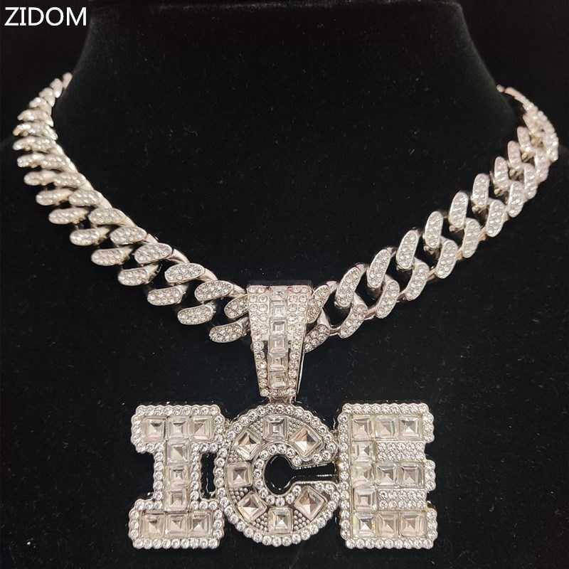 

Pendant Necklaces Men Women Hip Hop Letter Ice Necklace with 13mm Cuban Chain Hiphop Iced Out Bling Fashion Charm Jewelry 230613