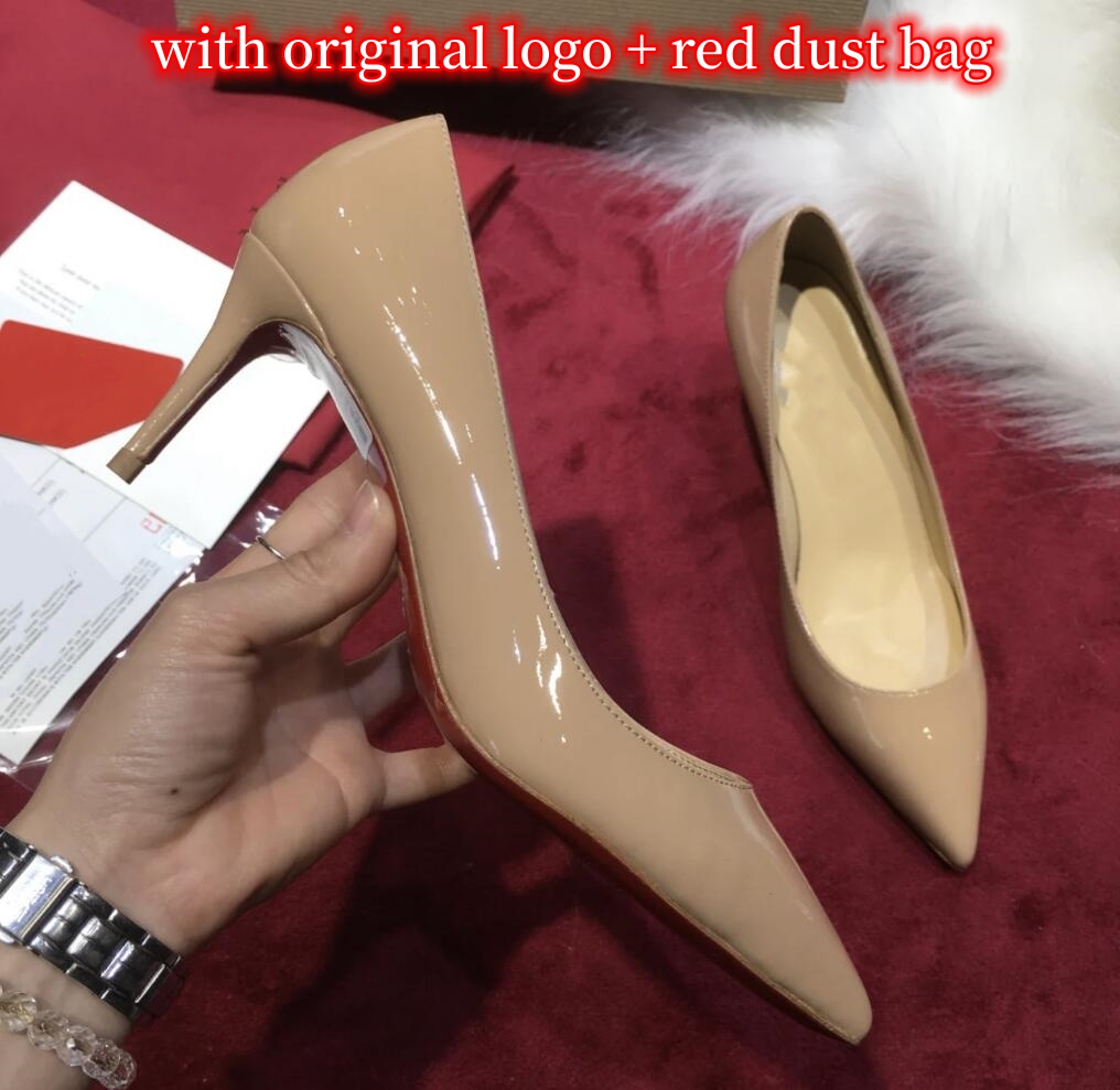 

Designer Women High Heel Shoes Red Shiny Bottoms 8cm 10cm 12cm Thin Heels Black Nude Patent Leather Woman Pumps with dust bag 34-44