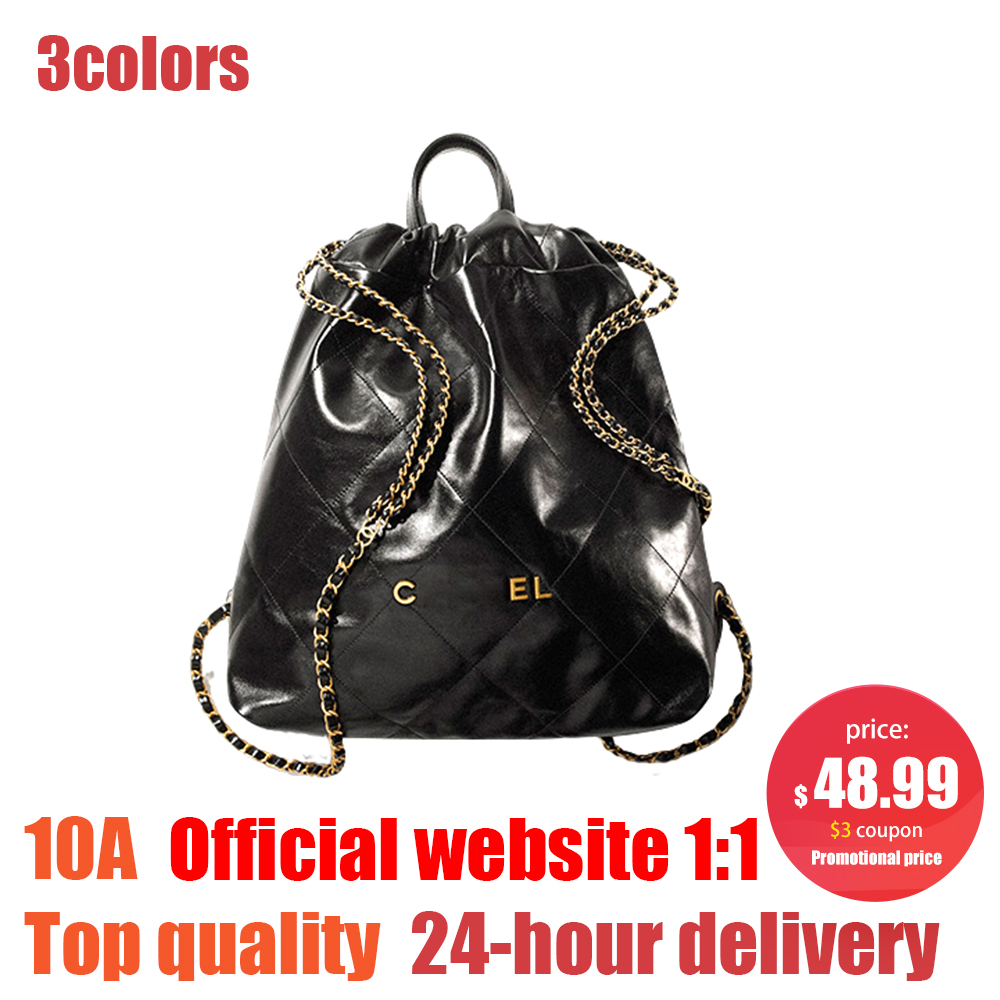 

New 22 cc handbags chain Backpack Style school bag Shopping duffle back pack Shoulder travel womens mens Leather book bags Organizer clutch purses luggage totes lady, Black
