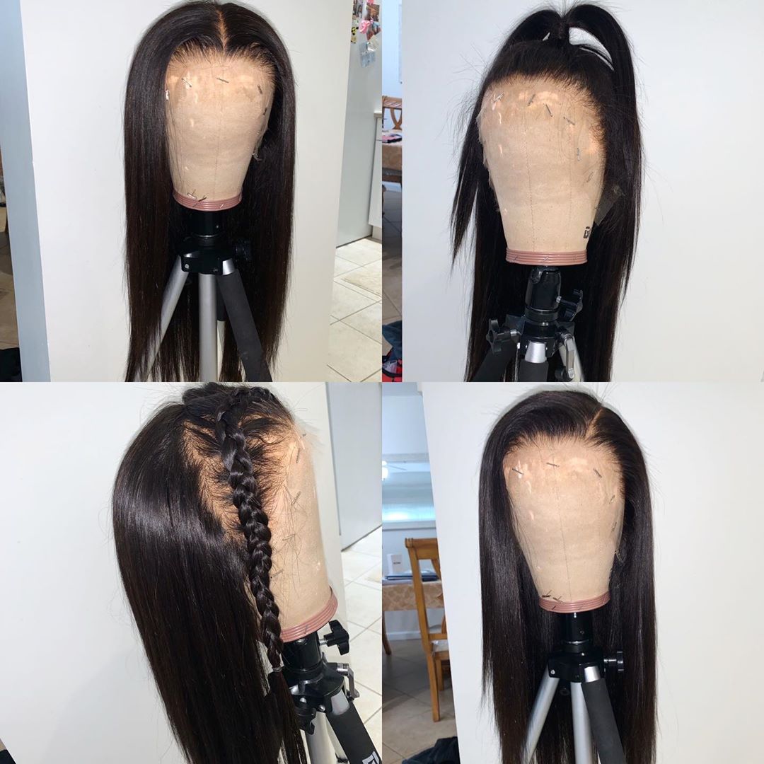 

360 Lace Frontal Wig Bone Straight Brazilian Human Hair Hd Transparent Lace Wigs Pre Plucked with Baby Hair for Black Women Applicable for Daily Travel, Natural color
