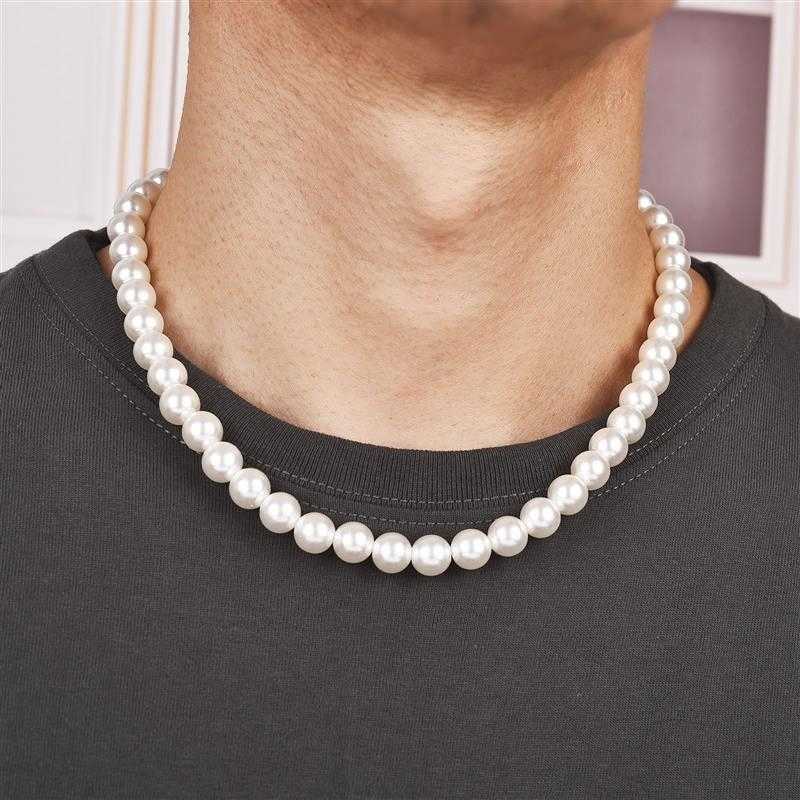 

Beaded Necklaces New Trendy Imitation Pearl Necklace for Men Temperament Simple Handmade Strand Bead Fine Jewelry Wedding Gift 230613
