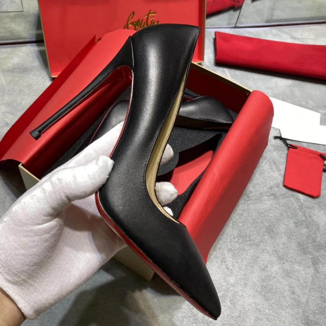

Brand summer women's dress shoes red bright sole 8cm 10cm 12cm stiletto black nude patent leather women's shallow mouth pointed toe shoelaces dust bag 34-44, Color 30