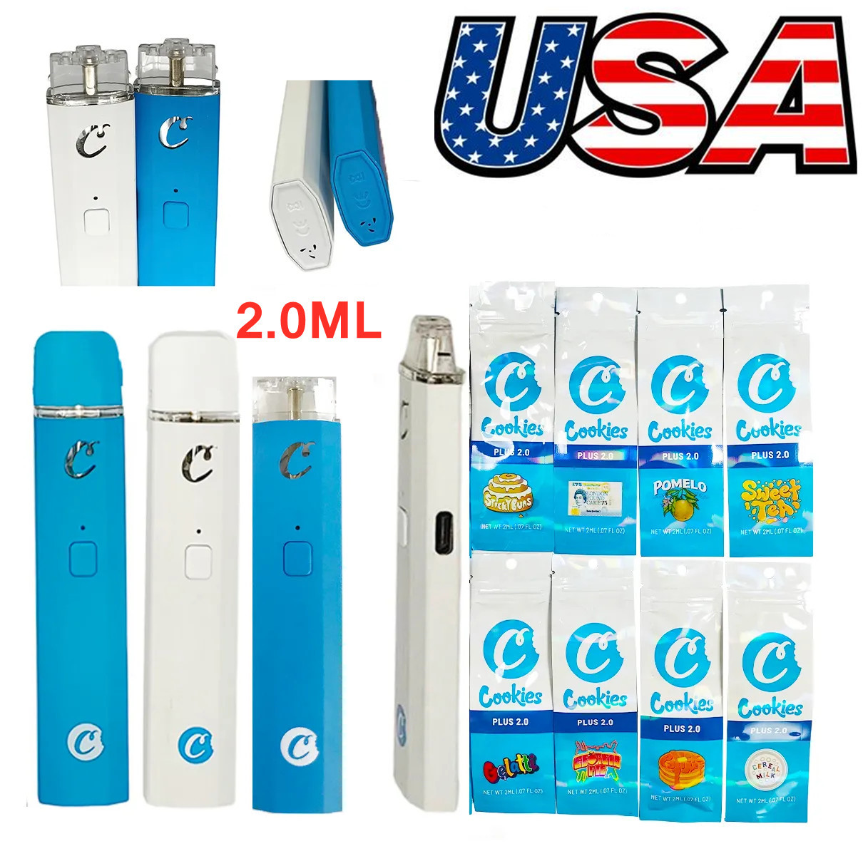 

1ml+ 1ml Cookies Disposable Vape Pen 2ml Vapes Carts Pods Thick Oil Vaporizer Pens 280mah Rechargeable Battery Empty in stock Dual strains