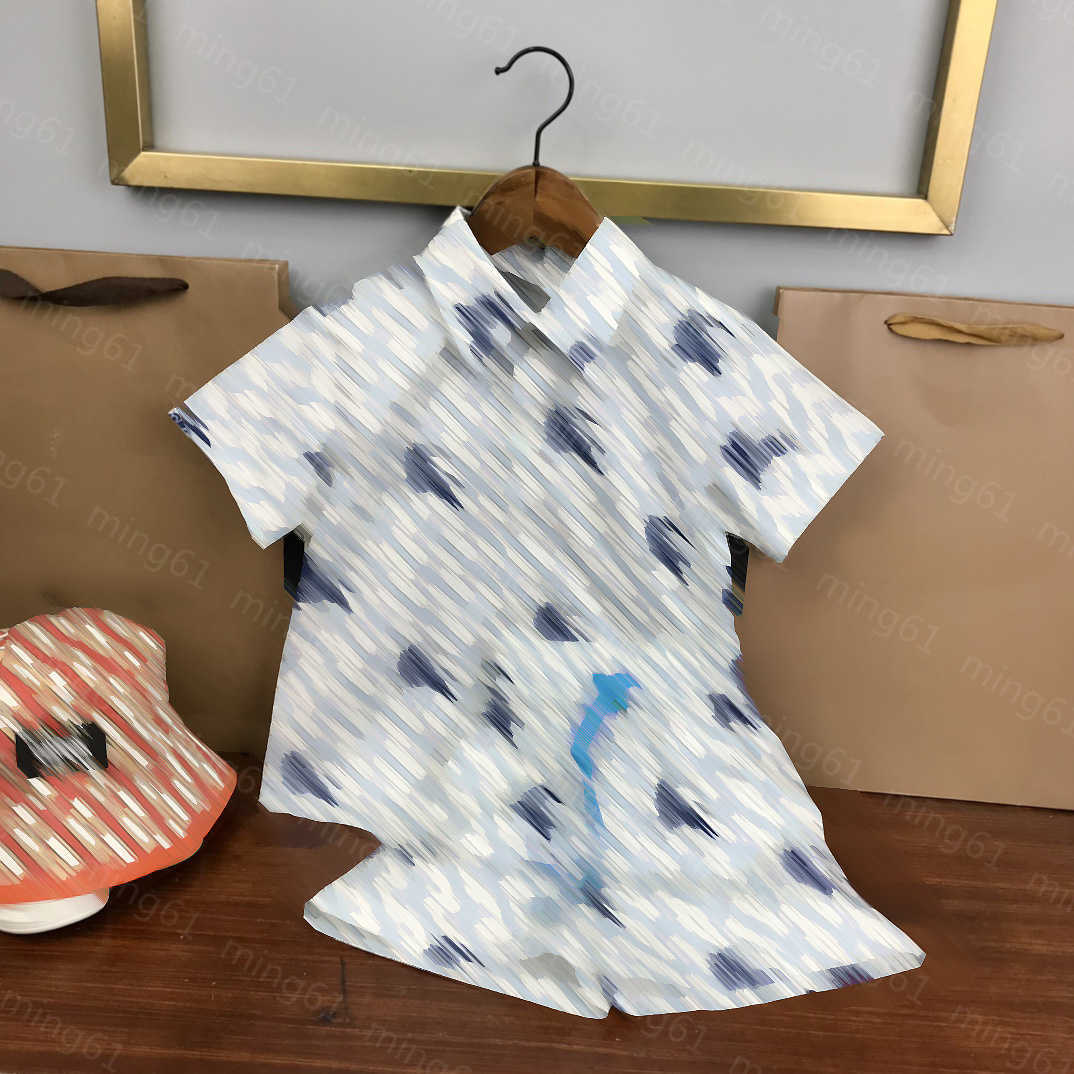 

23ss kids designer clothes kid sets boys Lapel War Horse letter logo short-sleeved shirt elastic waist drawstring shorts suit High quality baby clothes