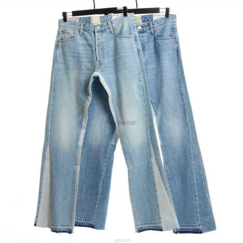 

Clothing Denim Pants Galleries La Flaere Limited Micro Flare Stitching Jeans Street Washed Old Distressed Ripped Motocycle Biker Hip Hop 2023 new, Wash blue (pale)