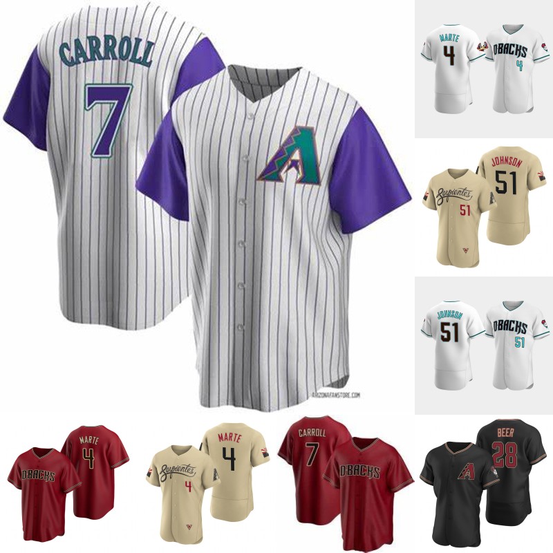 

Arizona Diamond Backs Corbin Carroll Jersey Seth Beer Randy Johnson Madison Bumgarner Luis Gonzalez Jose Herrera Carson Kelly Gabriel Moreno Nick Ahmed Blaze Shirt, Mens cool base white