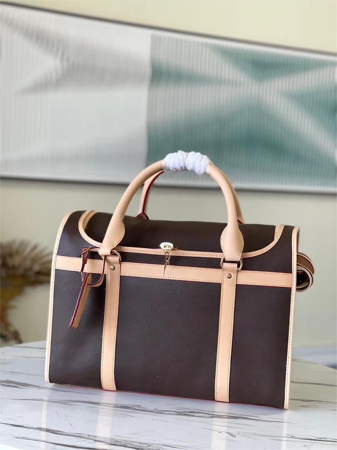 

10A Designer Classic Old men's bag women's backpack pet cratemen's carry-on suitcase rectangular 40 45 50cmdog cage handbag crossbody shoulderbag, Brown