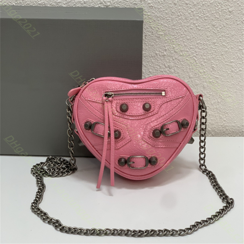 

High Fashion designers Cross body Shoulders bag LE CAGOLE HEART Mini Handbag lady Chain shoulder Evening Bags Cosmetic Bags mini Heart Bags totes, White