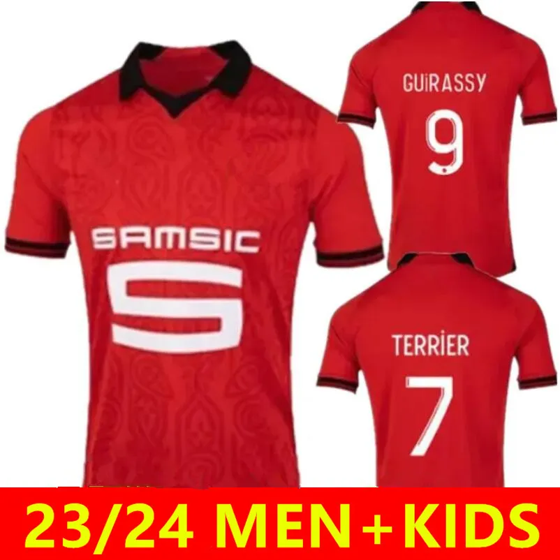 

2023 2024 Stade Rennais soccer jerseys home Rennes TERRIER BOURIGEAUD TOKO EKAMBI KALIMUENDO GOUIRI maillots de foot 23 24 DOKU Football shirt MEN KIDS unifoms, Kids 23-24 home