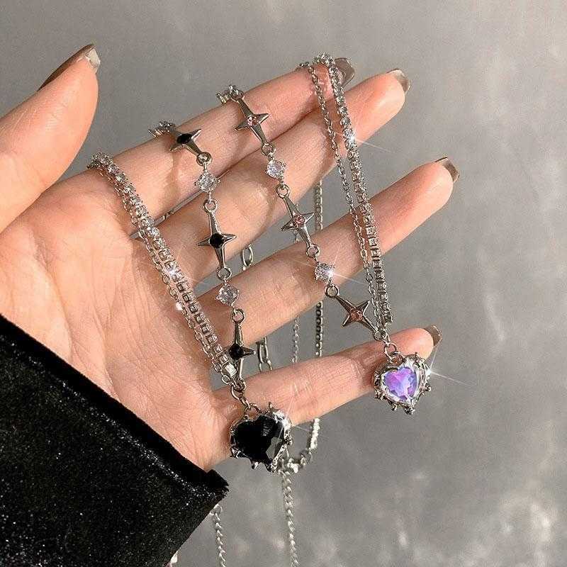 

Pendant Necklaces Y2k Purple Crystal Heart Necklace Women Light Luxury Egirl Emo Punk Grunge Clavicle Chain Fashion Valentine's Day Gifts 230613