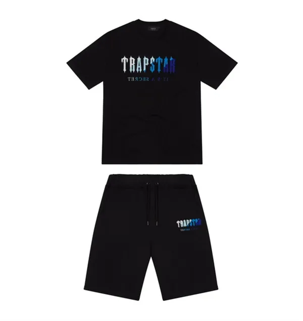 

Top Trapstar New Men' t Shirt Short Sleeve Outfit Chenille Tracksuit Black Cotton London StreetwearS-2XL