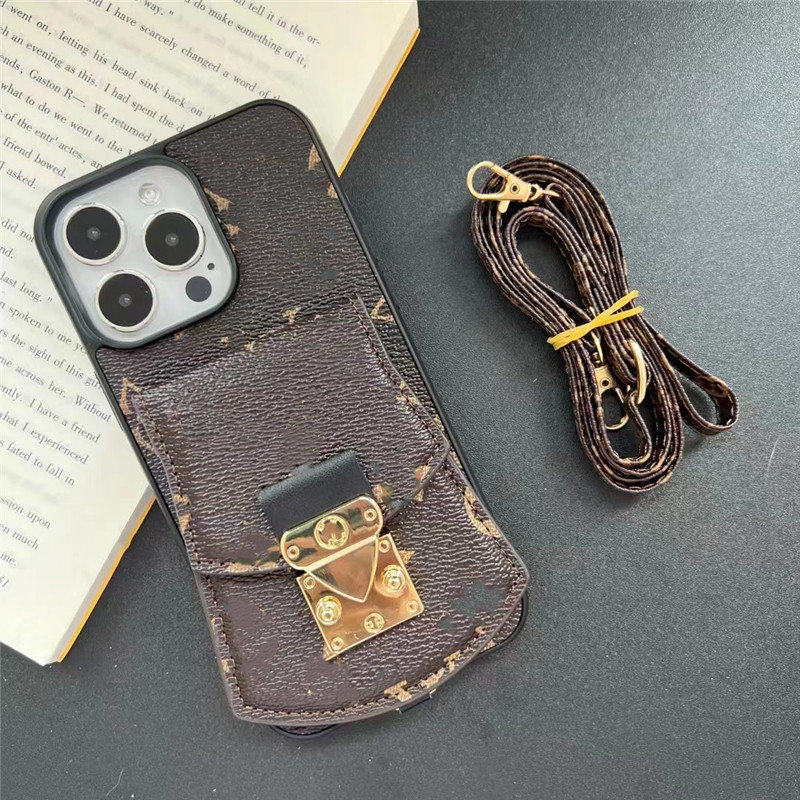 

Designer Fashion Card Pocket Phone Cases For iphone 14Pro Max 14pro 13promax 13pro 13 12promax 12pro 12 Luxury Leather crossbody bag Phone Shell9856LL, Style 4 -brown small flower