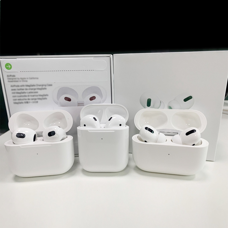 

Original 1:1 High quality New Apple Airpods 3 AirPods Pro Air Pod gen 1 2 3 Wirless Earphones ANC GPS Wireless Charging Bluetooth Headphones In-Ear AP3, White