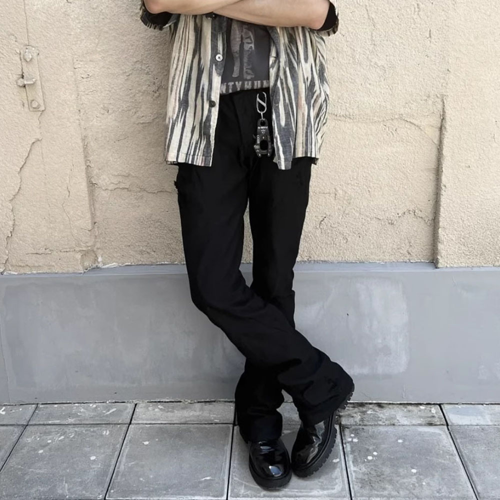 

High Street Flared Suit Pants Men's Straight Black Baggy Trousers Casual Cargos Oversize