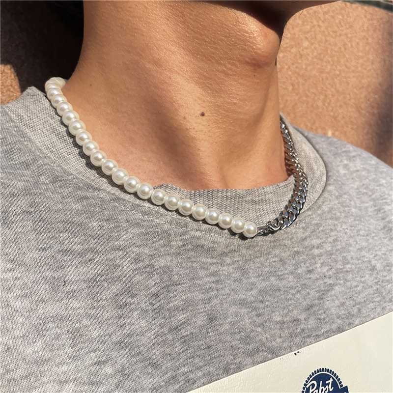 

Strands Splicing Pearl Beads Chain Short Choker Necklace Men Punk Trendy Beaded 2023 Fashion Jewelry on Neck Collar Gifts 230613