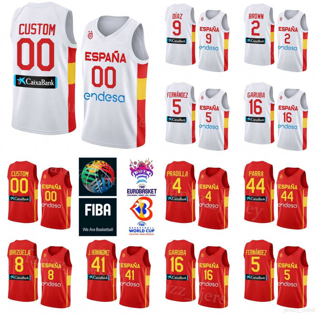 

Printed Spain 2023 World Cup Basketball 12 Miquel Salvo Jerseys 1 Tyson Perez 20 Ferran Bassas 3 Pep Busquets Joel Parra Ricky Rubio Lorenzo Brown Marc Gasol Espana, White