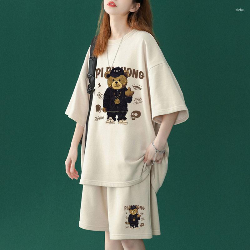 

Women's Tracksuits Women's Fashion Cool Leisure Sports Suit 2023 Summer Plus Size Household Clothing Loose Long Top Shorts Two Piece Set, Khaki suit