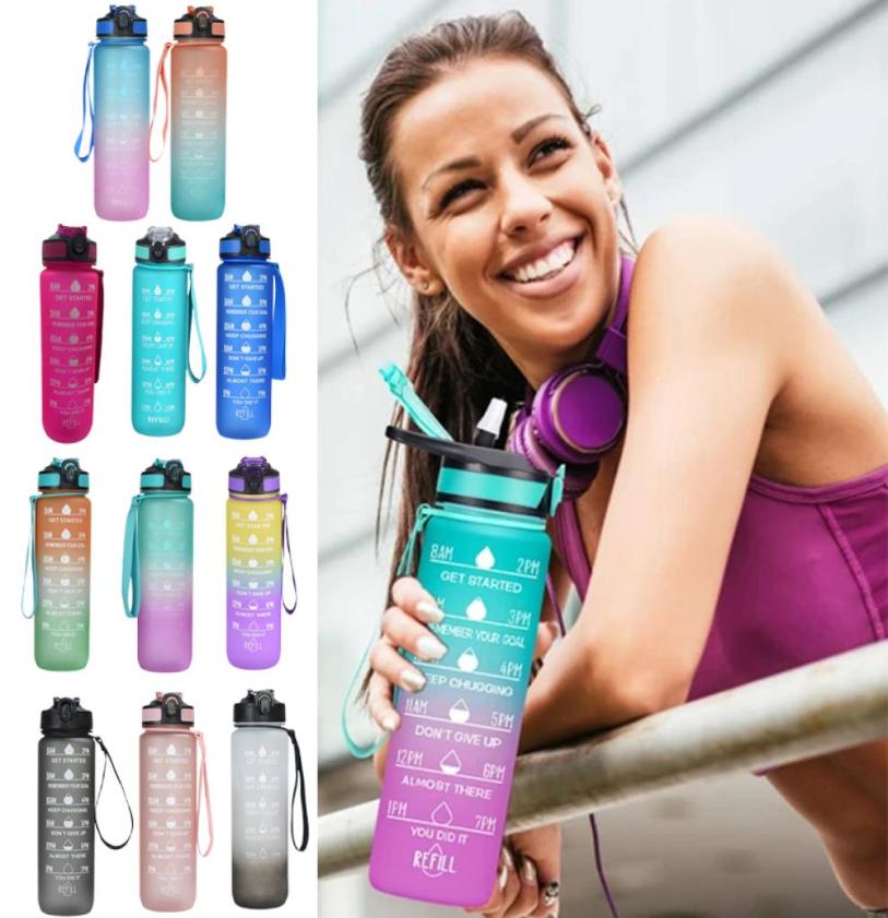 

water bottle 1L Sports Water Bottle Portable with Straw Plastic Leakproof Cup Drink Camping Bike for Outdoor Gym Fitness Travel 28228304, Red