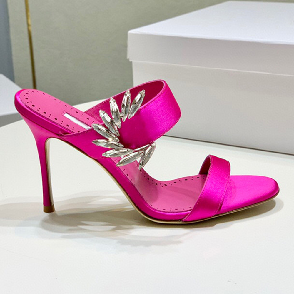 

Women's round head Peep Toe Stiletto slippers Real silk crystal buckle mules Pumps Evening shoes sandals Luxury designers high heeled shoes factory footwear with box, White