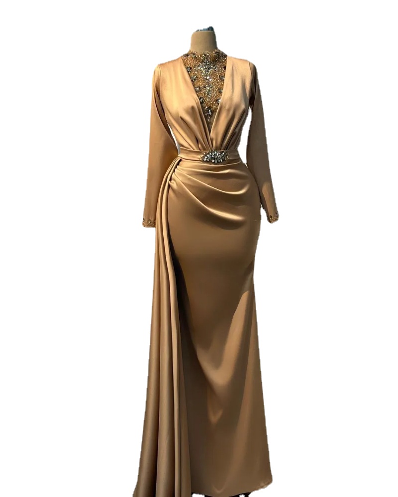 

Plus Size Arabic Aso Ebi Luxurious Mermaid Champagne Prom Dresses Beaded Crystals Evening Formal Party Second Reception Birthday Engagement Gowns Dress ZJ6, Same as picture