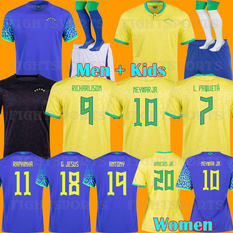 

2022 Brasil Soccer Jerseys Camiseta de futbol PAQUETA BRAZILS NERES COUTINHO football kit MARCELO PELE CASEMIRO brasil mens kids sets, Away kids