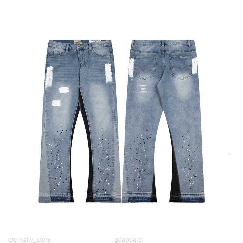 

Designer Clothing Denim Pants Galleries Ink Splashing Graffiti Micro Horn Structure Splicing Casual Loose Jeans Long Men's Women's Hip Hop for SaleRDPB, G151 dark blue