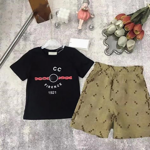 

stock 2-11 Years Designer Kids Clothing Sets T-Shirt Pants Set Brand printing Children 2 Piece pure cotton Clothing baby Boys girl Fashio, Black