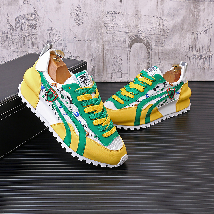 

Luxury Classic Fashion Designers Lace-up Dress Shoes European Style Outdoor Trekking Loafers Man Tourism Camping Sports Sneakers, White green