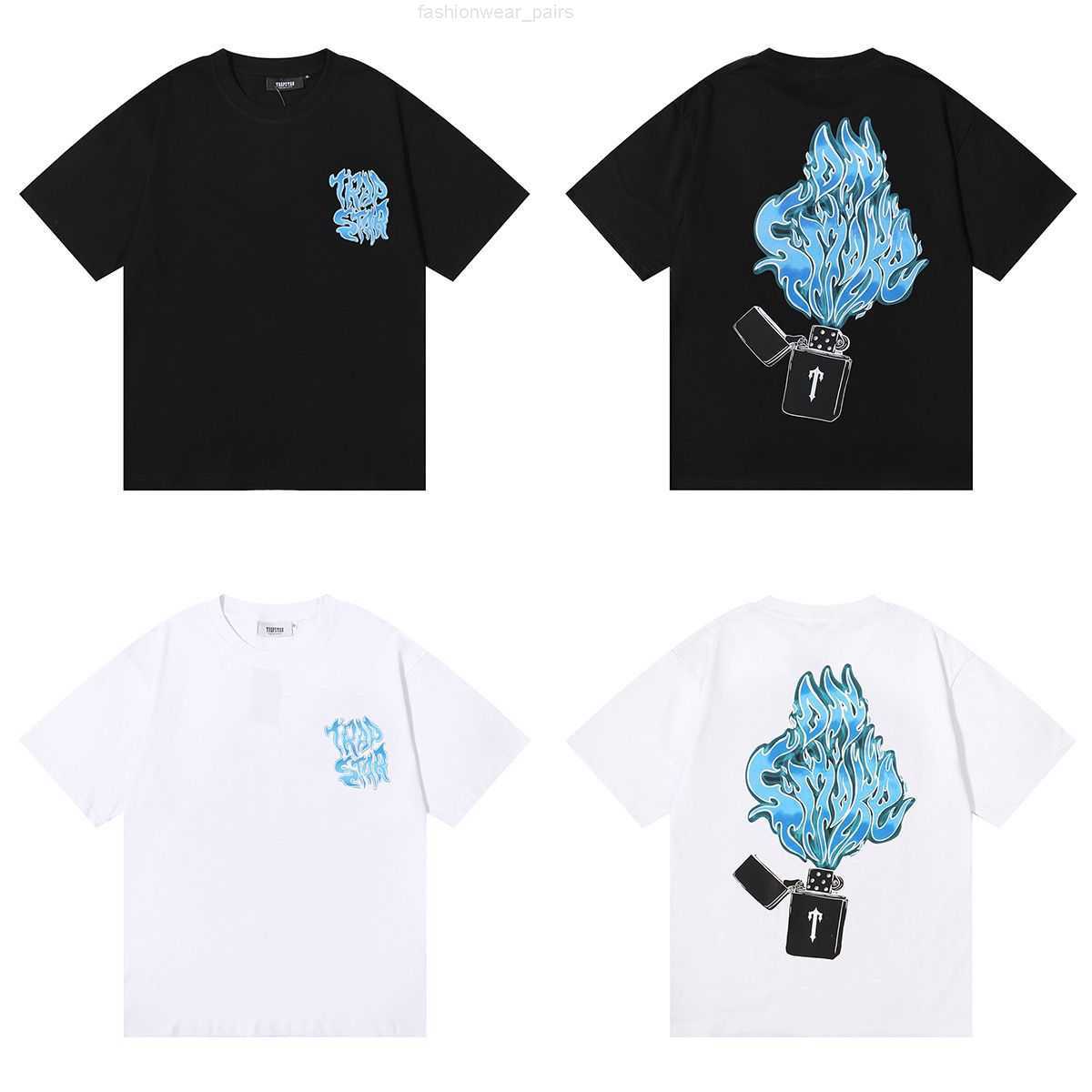 

Designer Fashion Clothing Tees Tsihrts Shirts Trendy Trapstar Lighter Blue Flame Print High Quality Cotton Loose Relaxed Short Sleeve Tshirt for Men Women Rock Hip h, Shipping fee