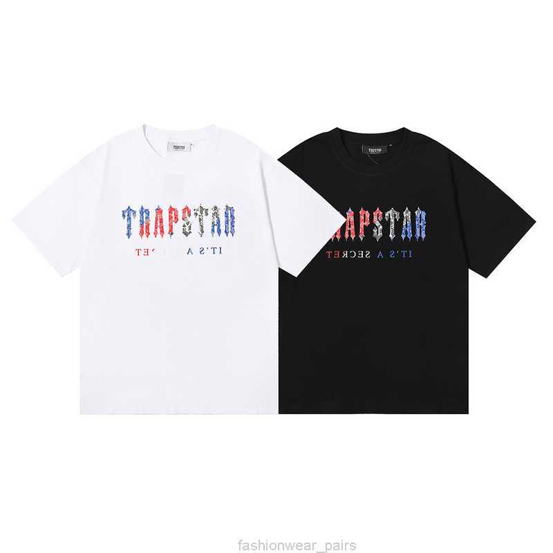 

Designer Fashion Clothing Tees Tsihrts Shirts Small Trendy Trapstar Multicolor Letter Print Summer High Street Casual Men Womens Versatile Round Neck Short Sleeve, Black