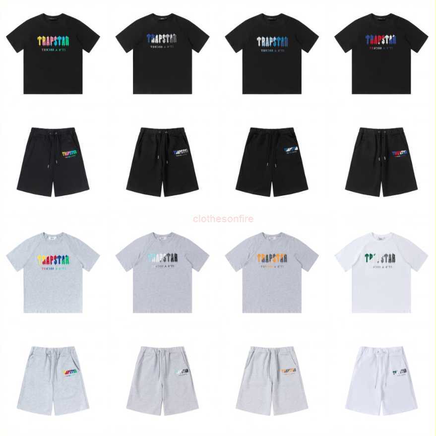 

Designer Fashion Clothing Tees Tsihrts Shirts Trendy Trapstar Rainbow Letter Gradient Towel Embroidery Short Sleeve Tshirt Fog High Street Shorts Set Rock Hip hop C, 603 t-shirt - black