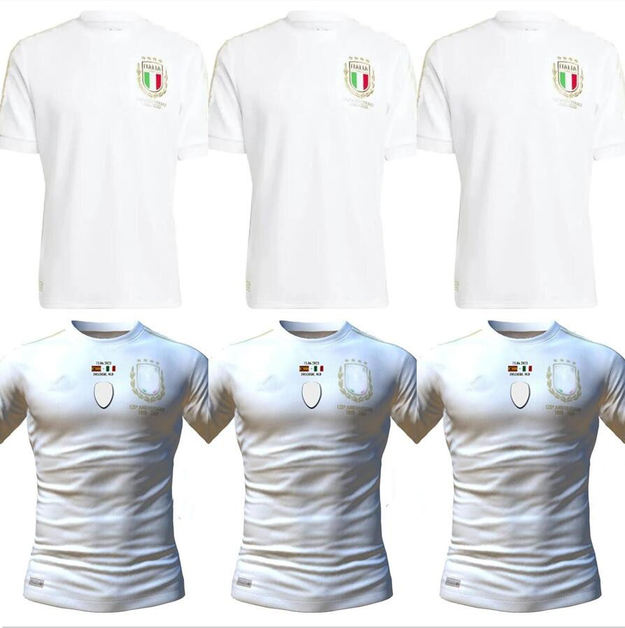 

23/ Italia CHIESA Soccer Jerseys 2023 125-Years Anniversary Italy RASPADORI VERRATTI BARELLA Shirt TOTTI LORENZO POLITANO special MIRETTI Football uniform, 125th