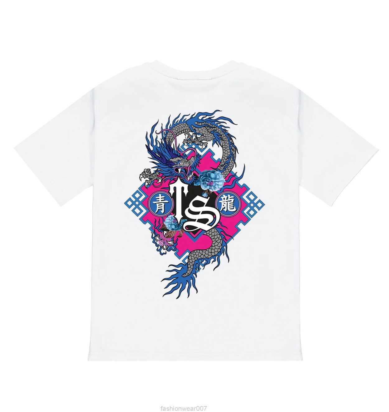 

Designer Fashion Clothing Tees Tsihrts Shirts Trapstar Ancient Legend Tee Blue Dragon Print Short Sleeve T-shirt Rock Hip hop Cotton Streetwear Tops, Black