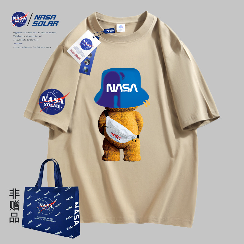 

nasa t-shirts men designer white t shirt casual fashion loose short t-shirt men women street clothes NASA, 01pink