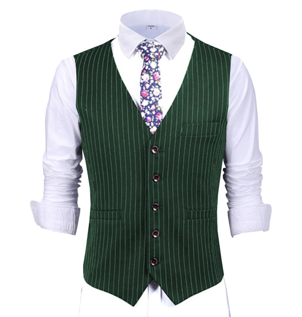 

Blazers Classic Men's Royal Blue V Neck Stripe Green Vest Wool Grey Jacket Gentleman Business Coffe Waistcoat For School Worker Wedding, Champagne