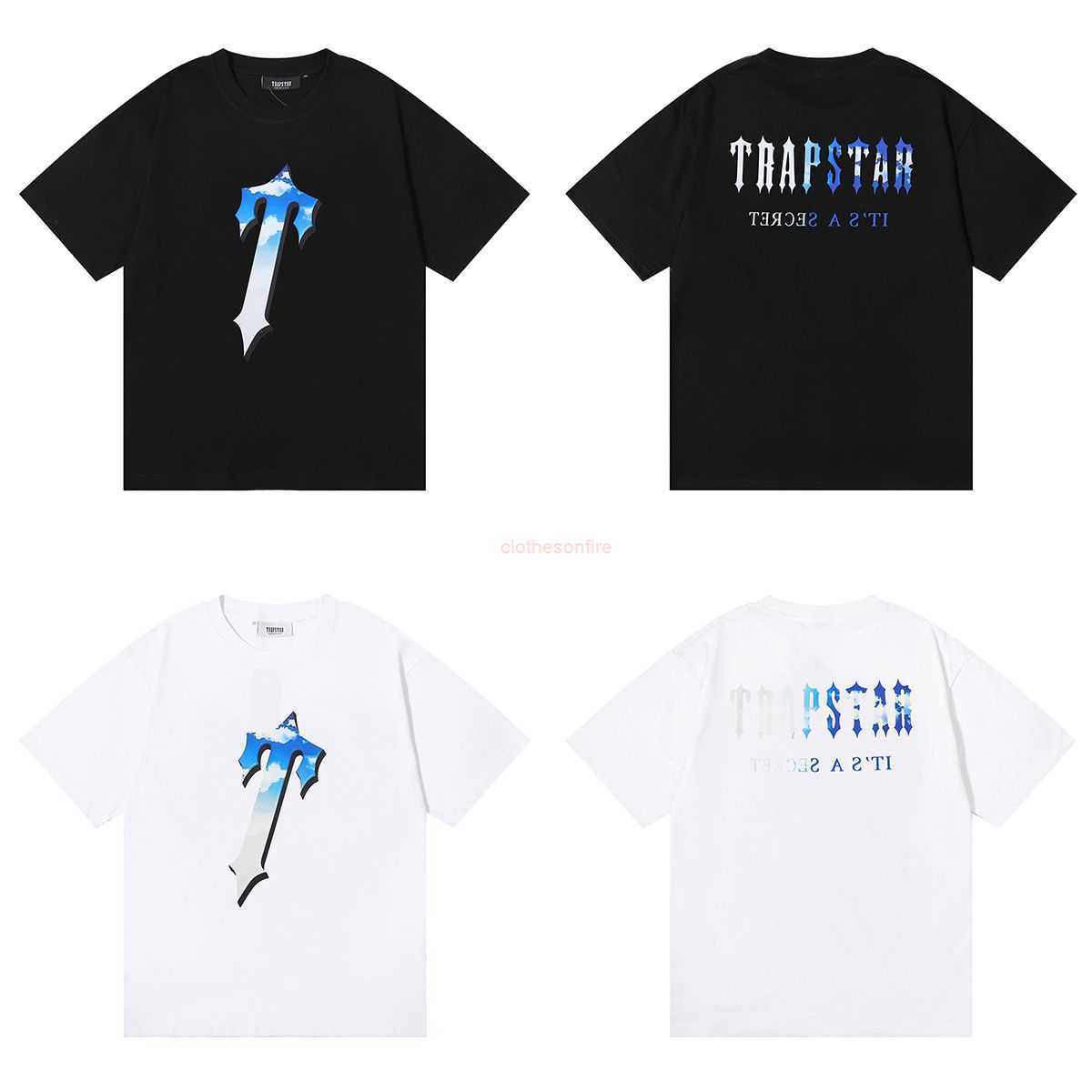 

Designer Fashion Clothing Tees Tsihrts Shirts Trapstar Blue Sky White Cloud Printing 230g Double Yarn Pure Cotton Casual Tshirt for Men Women Loose Fit Rock Hip hop Co