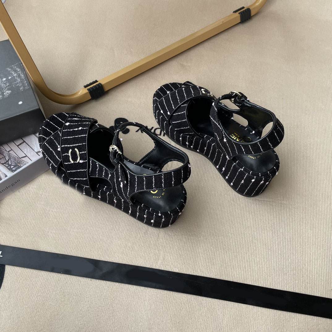 

2023 summer platform sandals female designer luxury brand platform shoes open toe wedges with waterproof platform elevating shoes Two versions, Cc2 high-quality