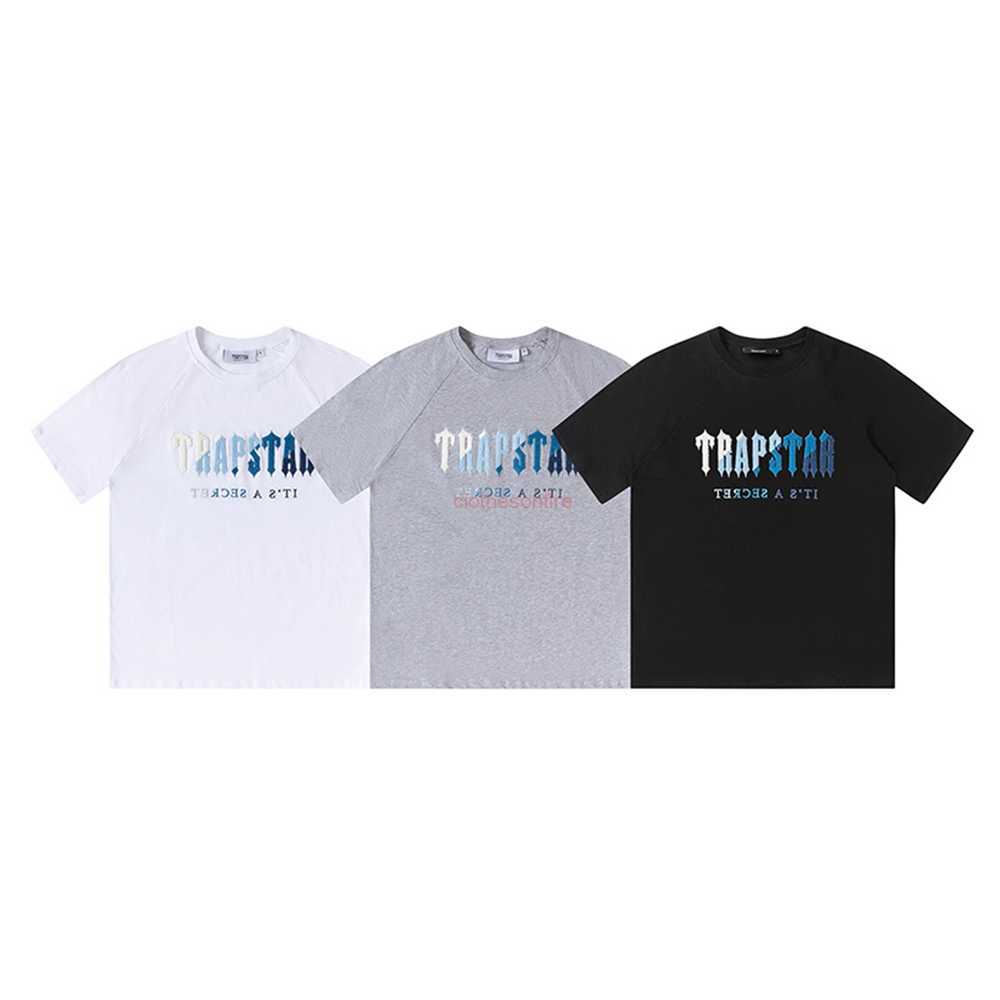 

Designer Fashion Clothing Tees Tsihrts Shirts American Trendy Brand Trapstar Rainbow Gradient Towel Embroidered Short Sleeved Shorts Loose Fitting Pure Cotton fo, Black short sleeve