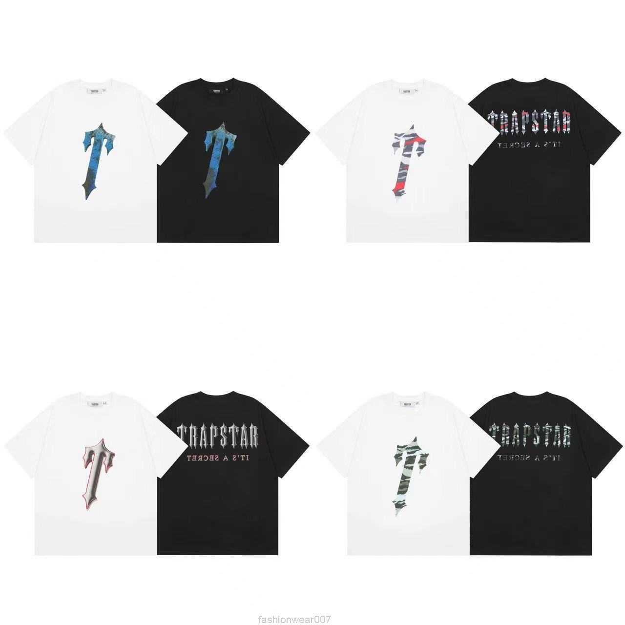 

Designer Fashion Clothing Tees Tsihrts Shirts Trapstar Trendy Brand Oblique Tletter Printing Short Sleeve High Street Casual Pure Cotton Round Neck Mens Womens Tsh, 801 black