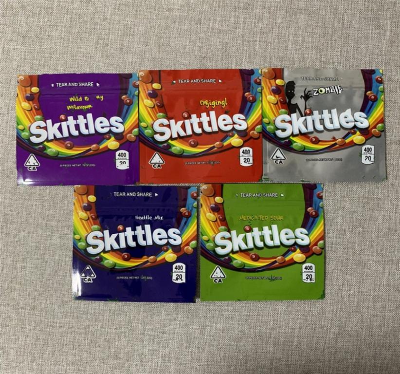 

NEW 400MG Medicated Sour Skittles Rainbow Gummy Candy bags Original Seattle Mix ZOMBIE Wild Berry Flavour Rainbow Skittles Candy P1336623