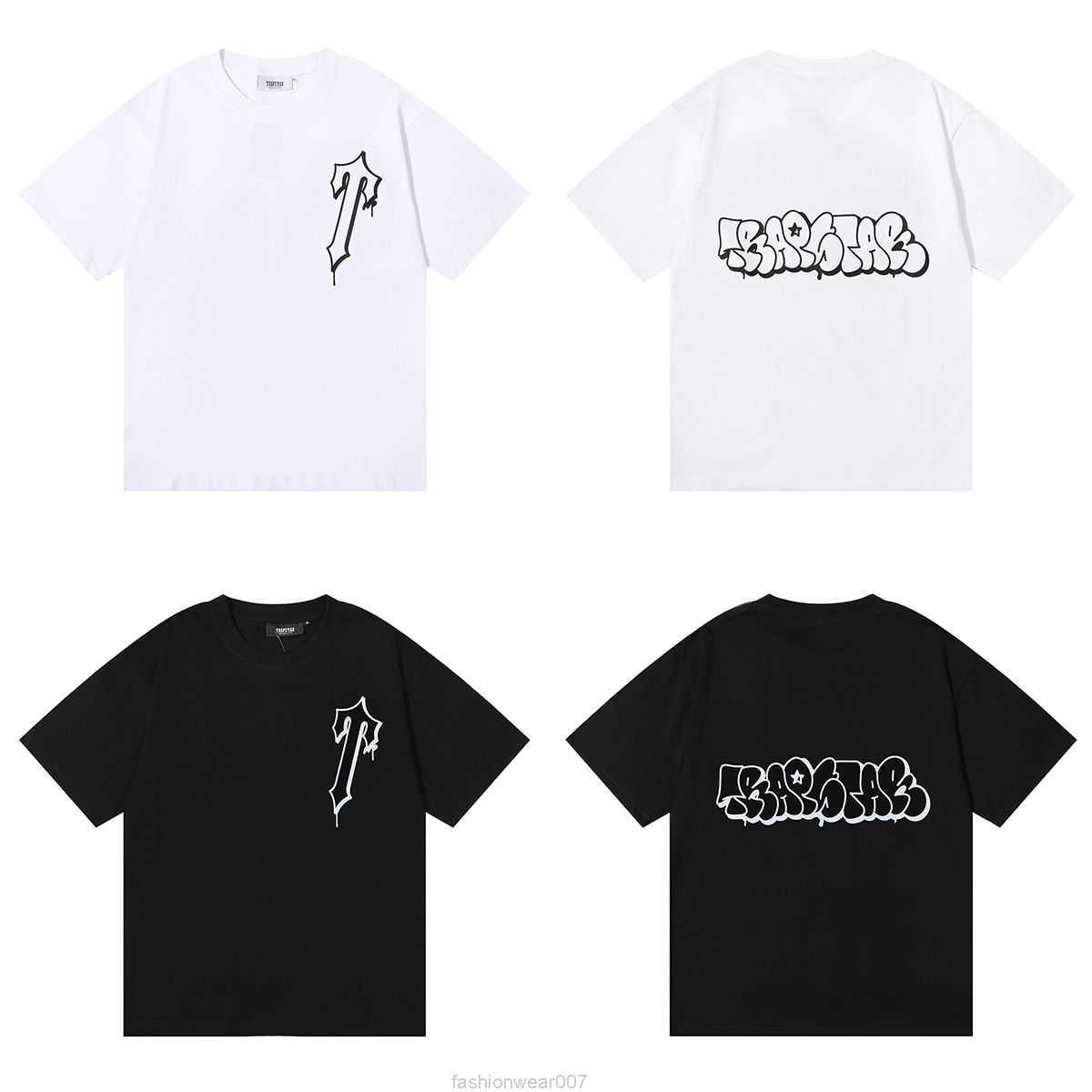 

Designer Fashion Clothing Tees Tsihrts Shirts Brand Trapstar Irregular Letter Printing High Quality Cotton Double Yarn Loose Short Sleeve Tshirt for Men Women Rock, White aq1012